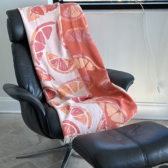 Orange Slices Pop Art Throw Natural Bamboo Loom Weave 2 Sides Handcrafted NEW - Picture 1 of 4